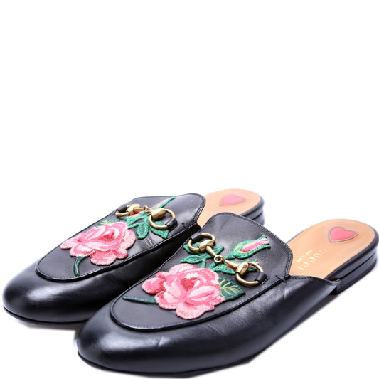 Princetown Embroidered Rose Mules Size 37.5