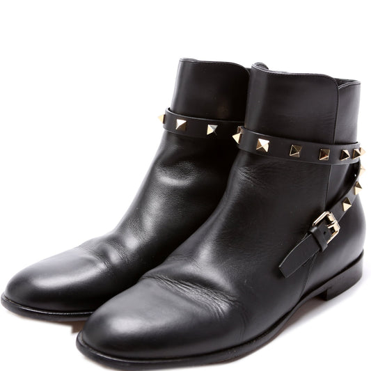 Rockstud Leather Ankle Flat Boots Size 38.5