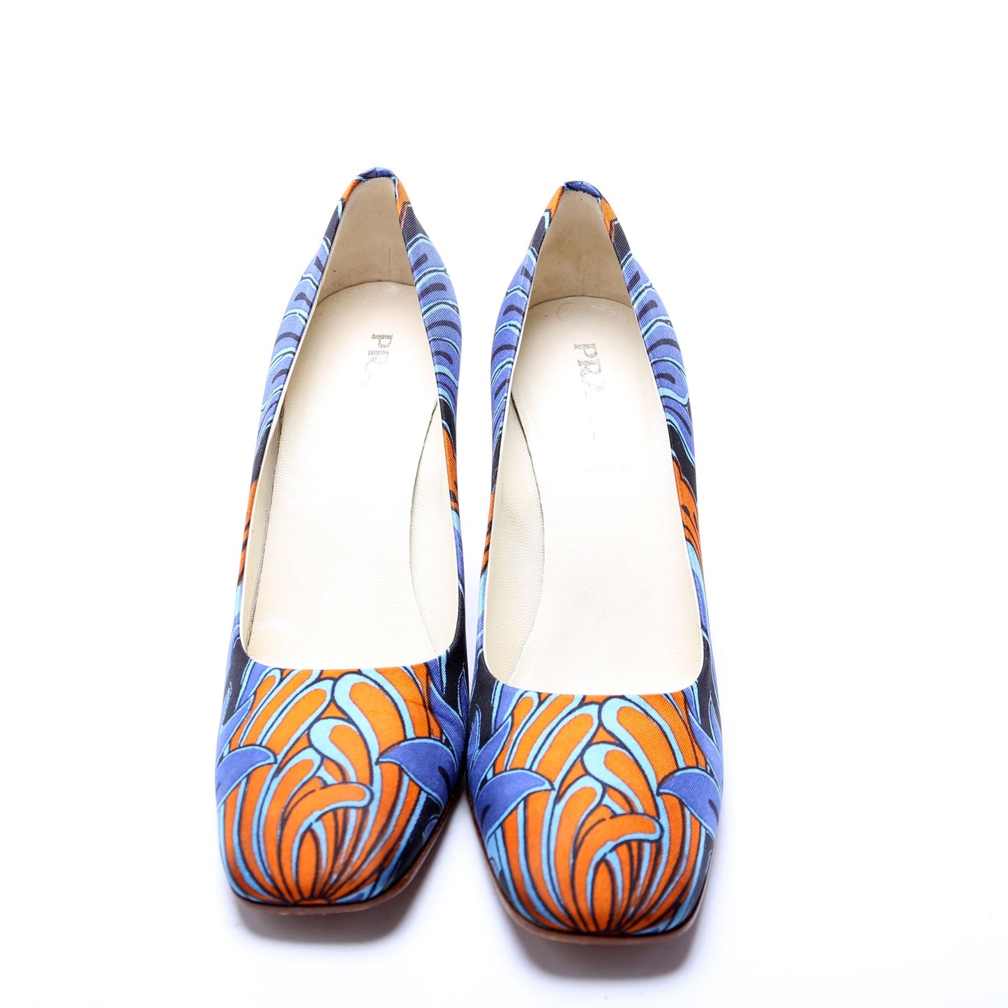 Printed Fabric Square Toe Heels Size 38.5