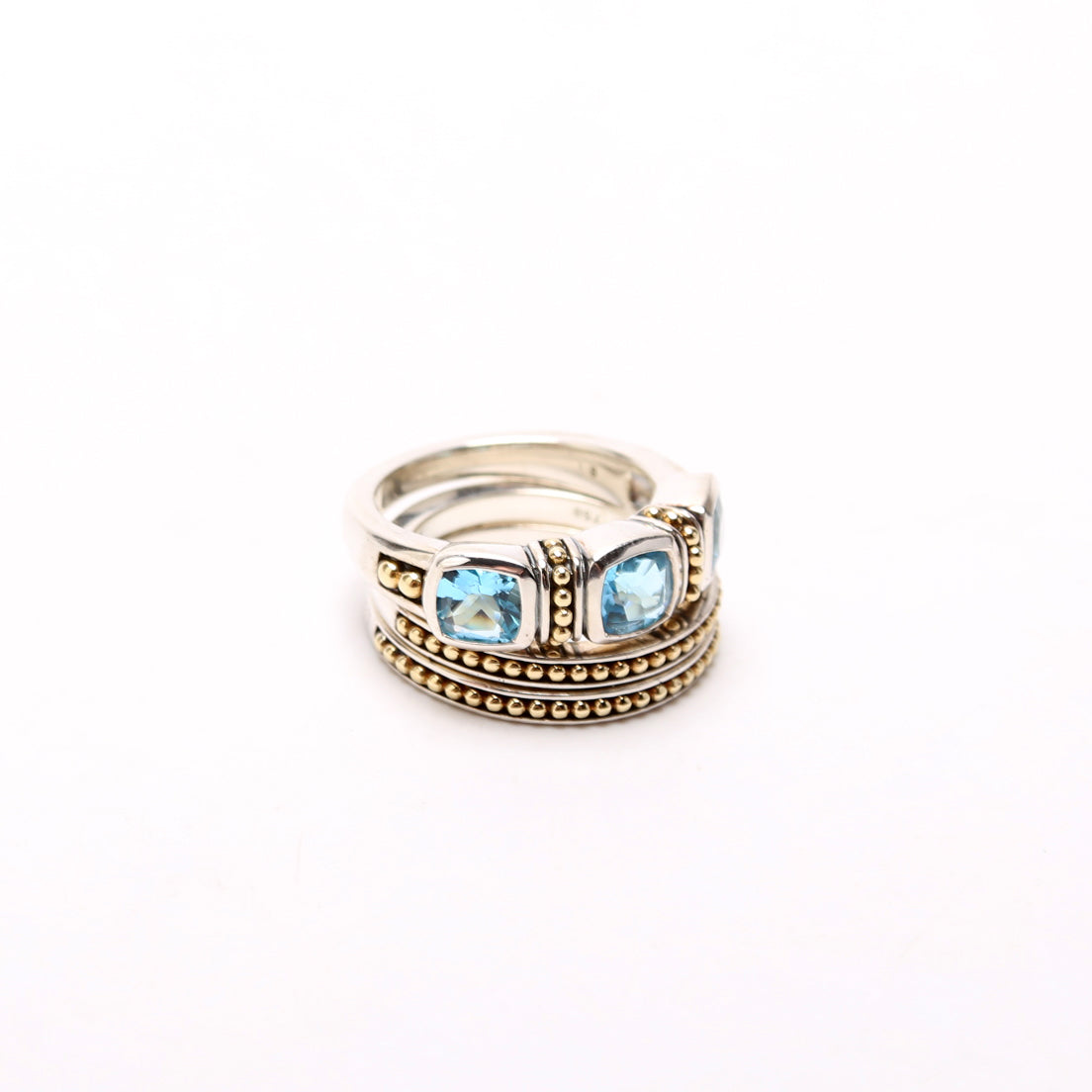 Rittenhouse Swiss Blue Topaz Caviar Stacking Rings 925/750 Size 8