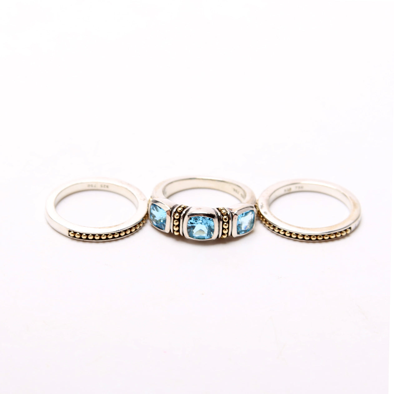 Rittenhouse Swiss Blue Topaz Caviar Stacking Rings 925/750 Size 8