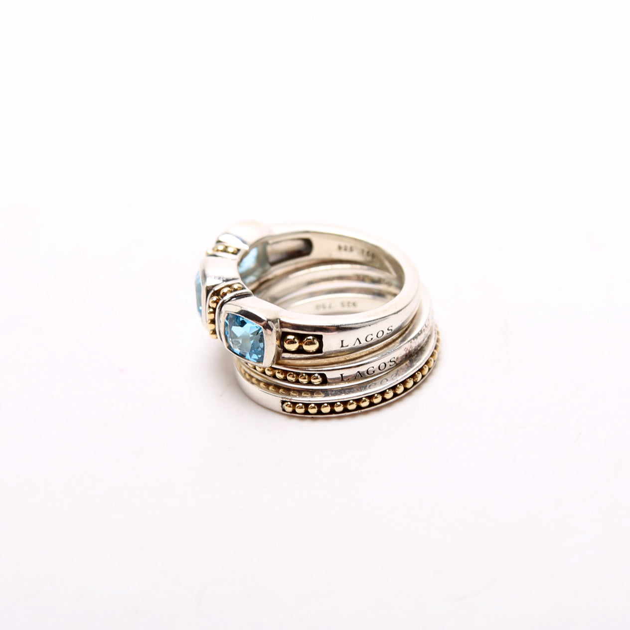 Rittenhouse Swiss Blue Topaz Caviar Stacking Rings 925/750 Size 8