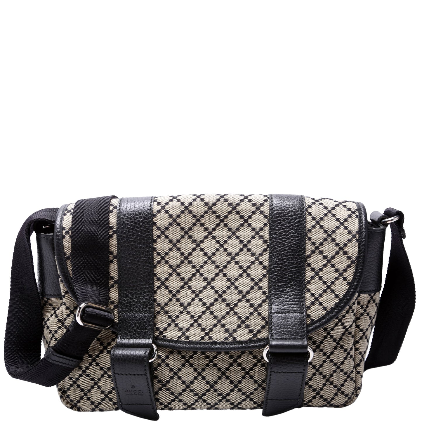 374429 Diamante Canvas Double Buckle Flap Small Messenger