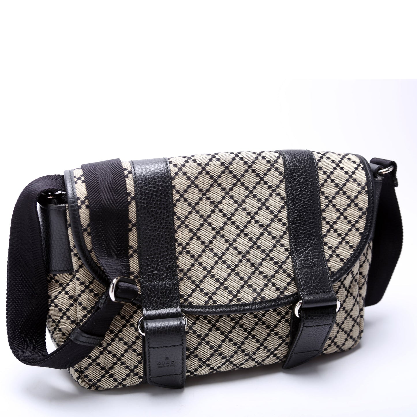 374429 Diamante Canvas Double Buckle Flap Small Messenger