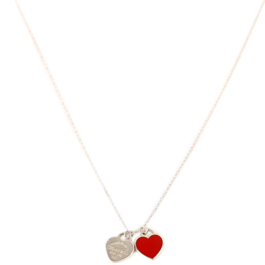 Please Return Mini Double Enamel Heart Tag Necklace 925