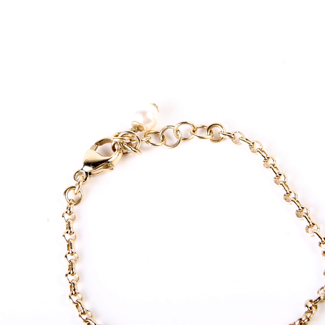 Rhinestone CC Faux Pearl Chain Bracelet