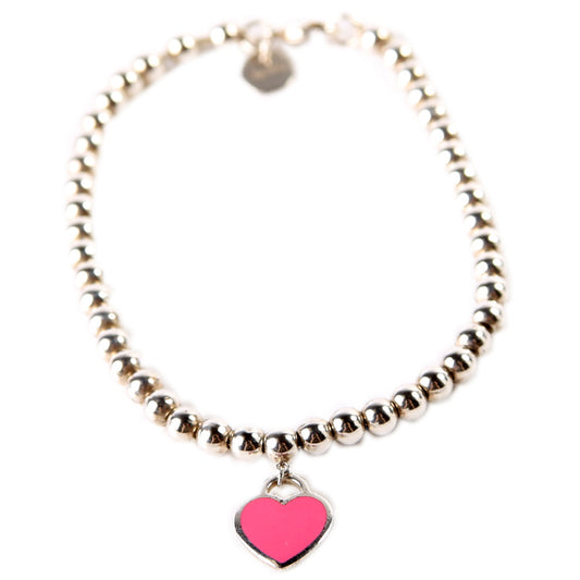 Please Return To Mini Enamel Heart Bead Chain Bracelet 925