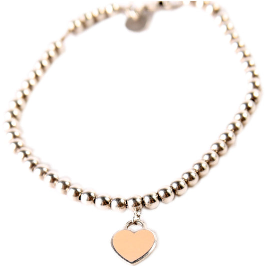 Please Return To Mini Enamel Heart Bead Chain Bracelet 925