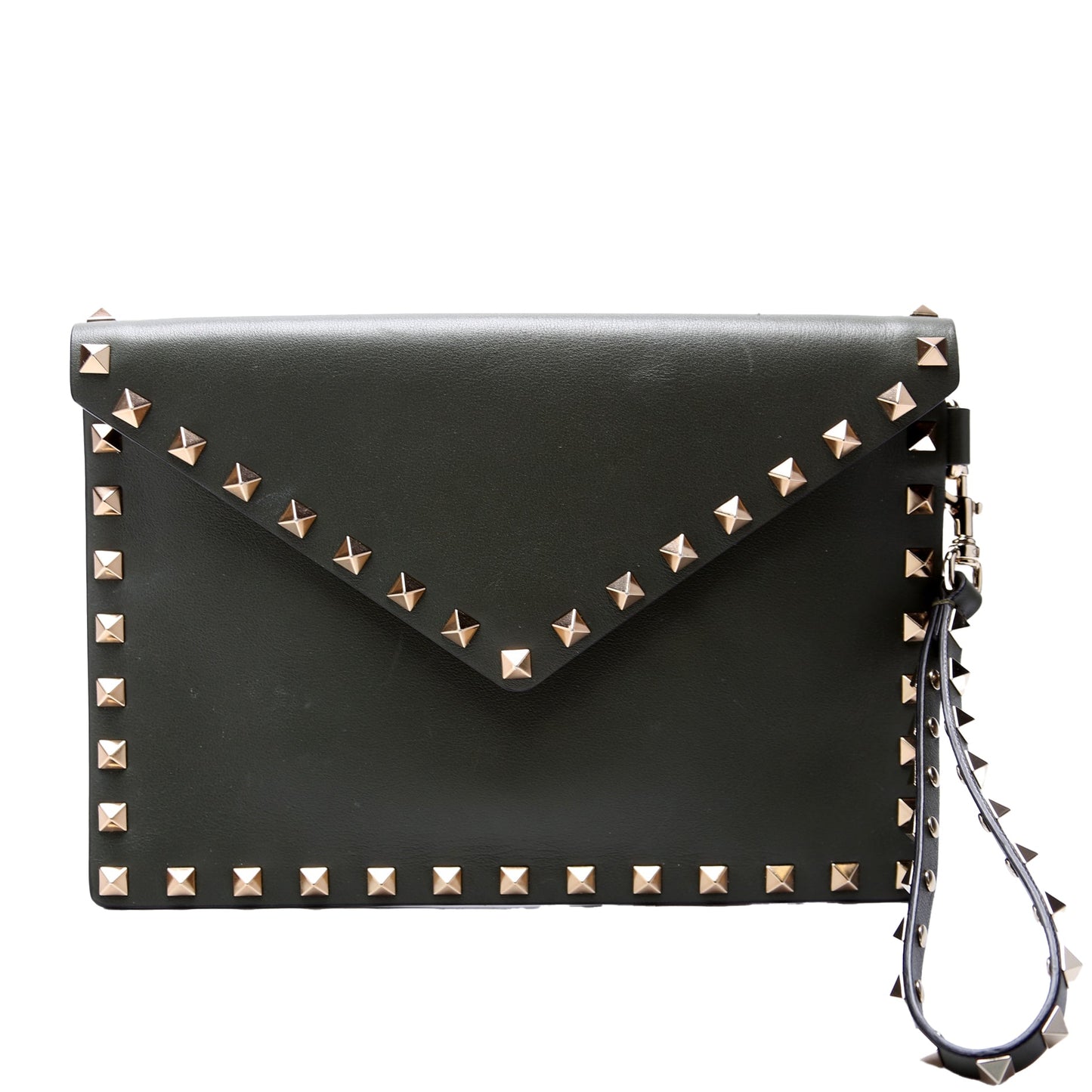 Rockstud Envelope Wristlet Clutch Green