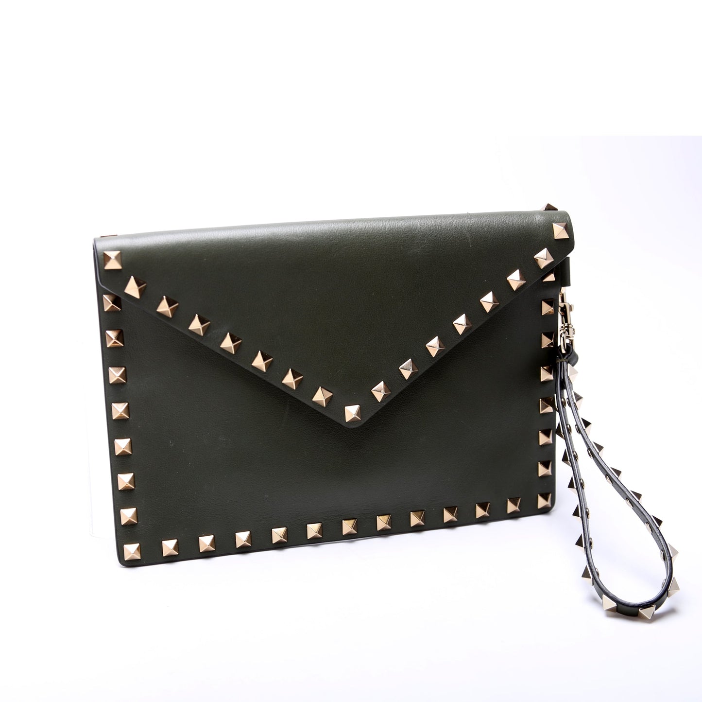 Rockstud Envelope Wristlet Clutch Green