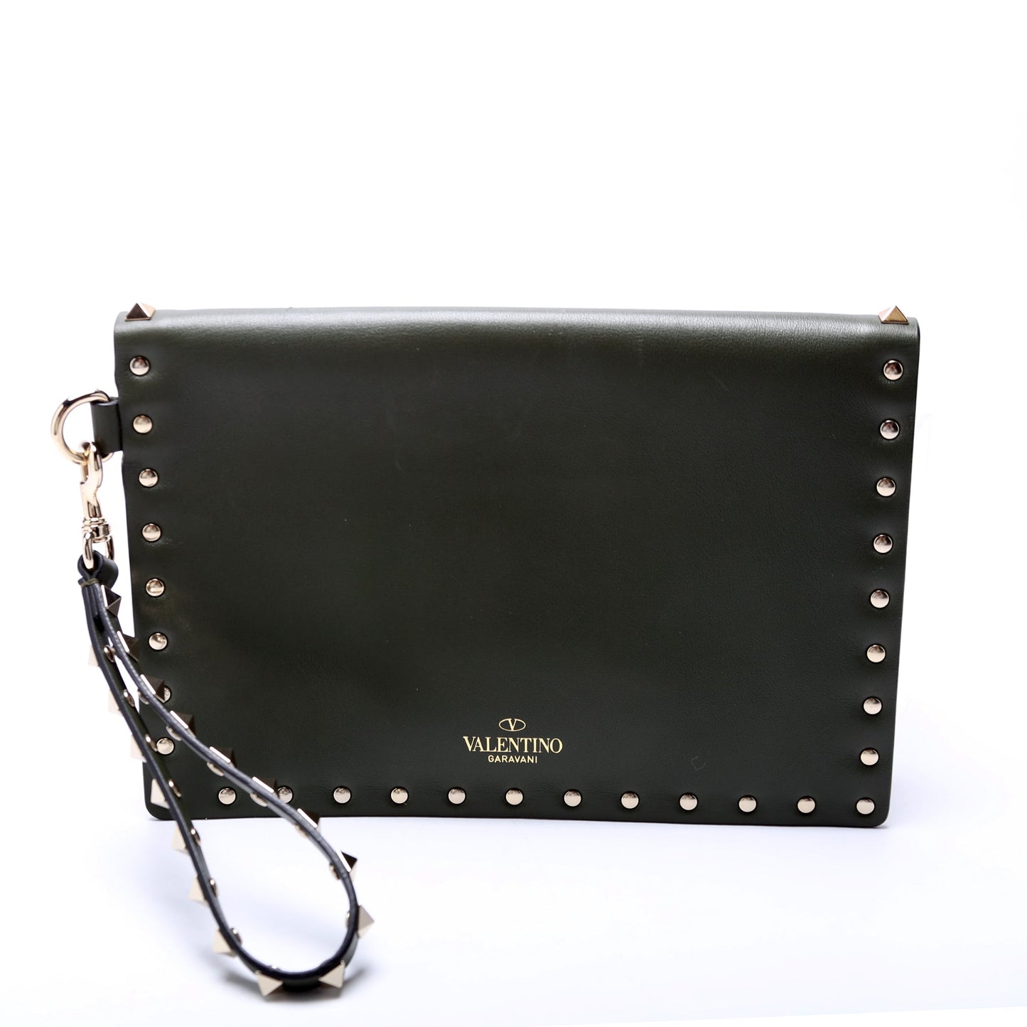 Rockstud Envelope Wristlet Clutch Green