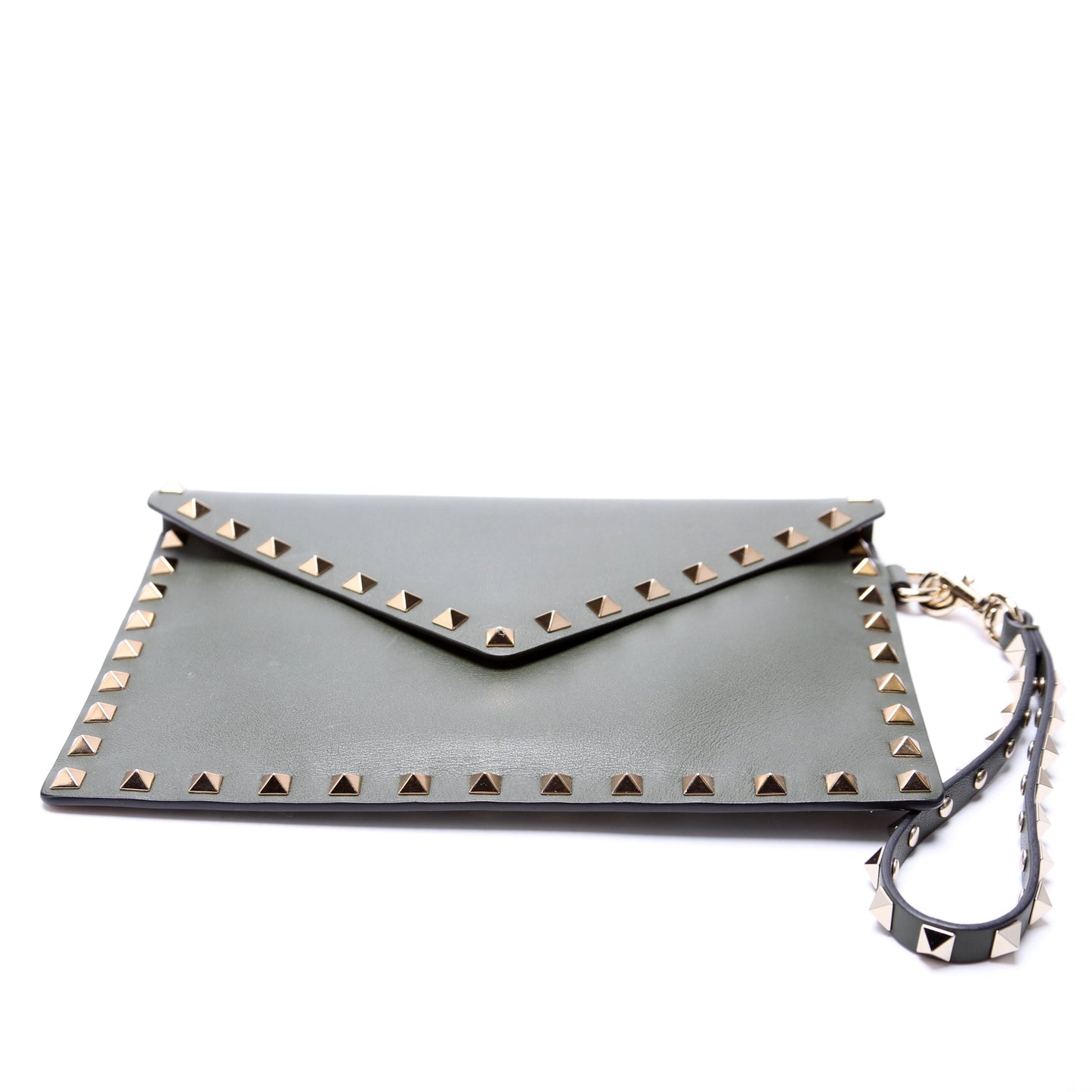 Rockstud Envelope Wristlet Clutch Green