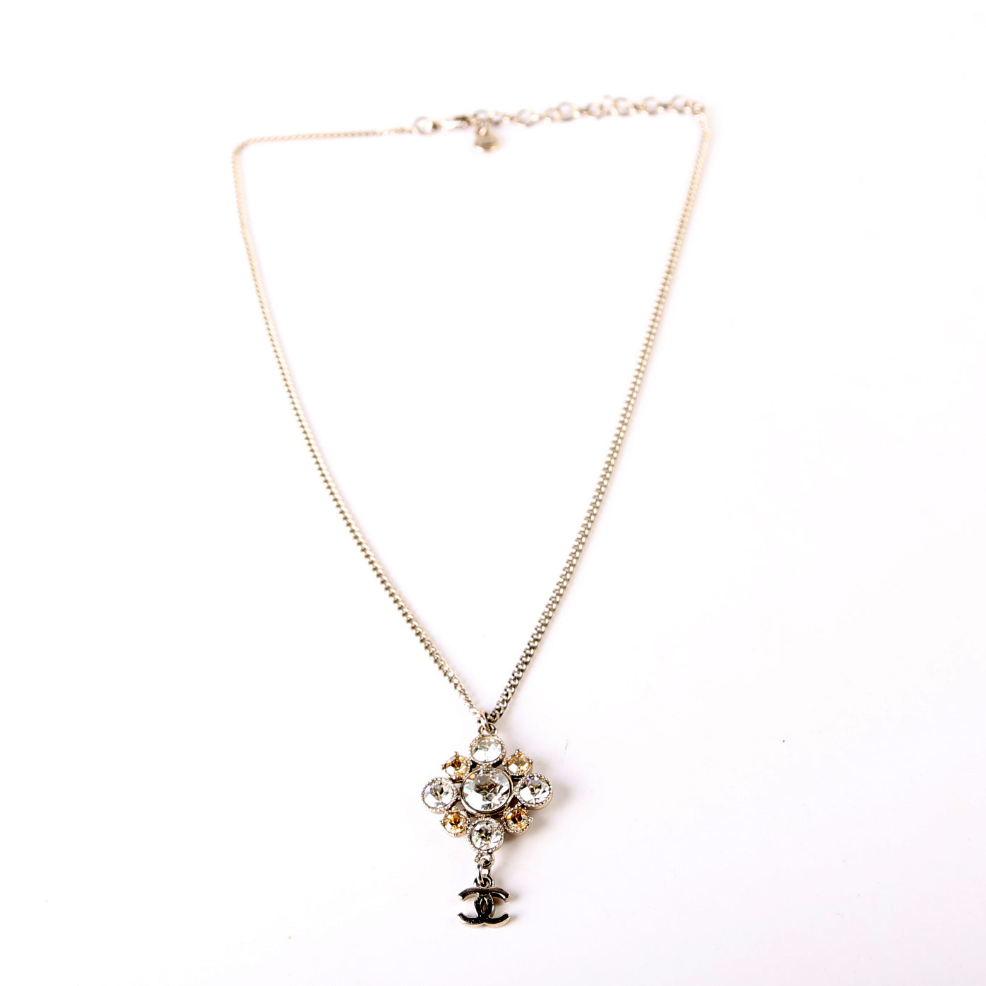 Rhinestone Cluster Drop CC Necklace