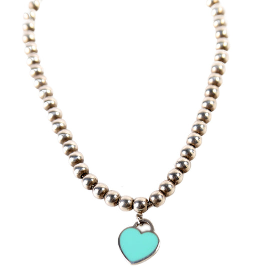 Please Return To Mini Enamel Heart Bead Chain Bracelet 925 Teal