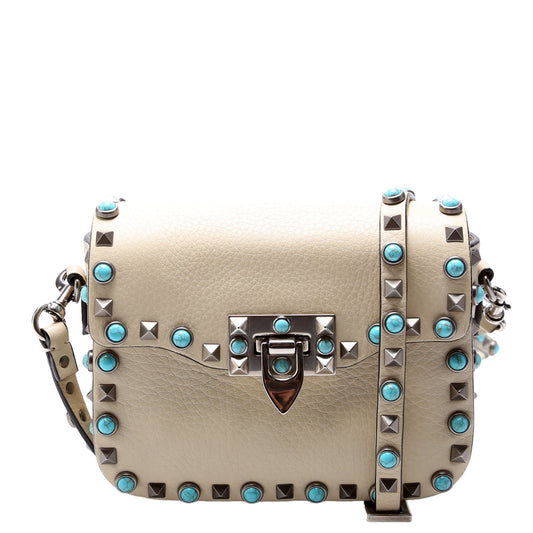 Rockstud Rolling Small Crossbody White