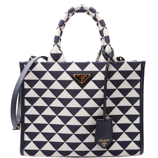 1BA354 Jacquard Triangle Canvas Symbole Small Handbag Blue