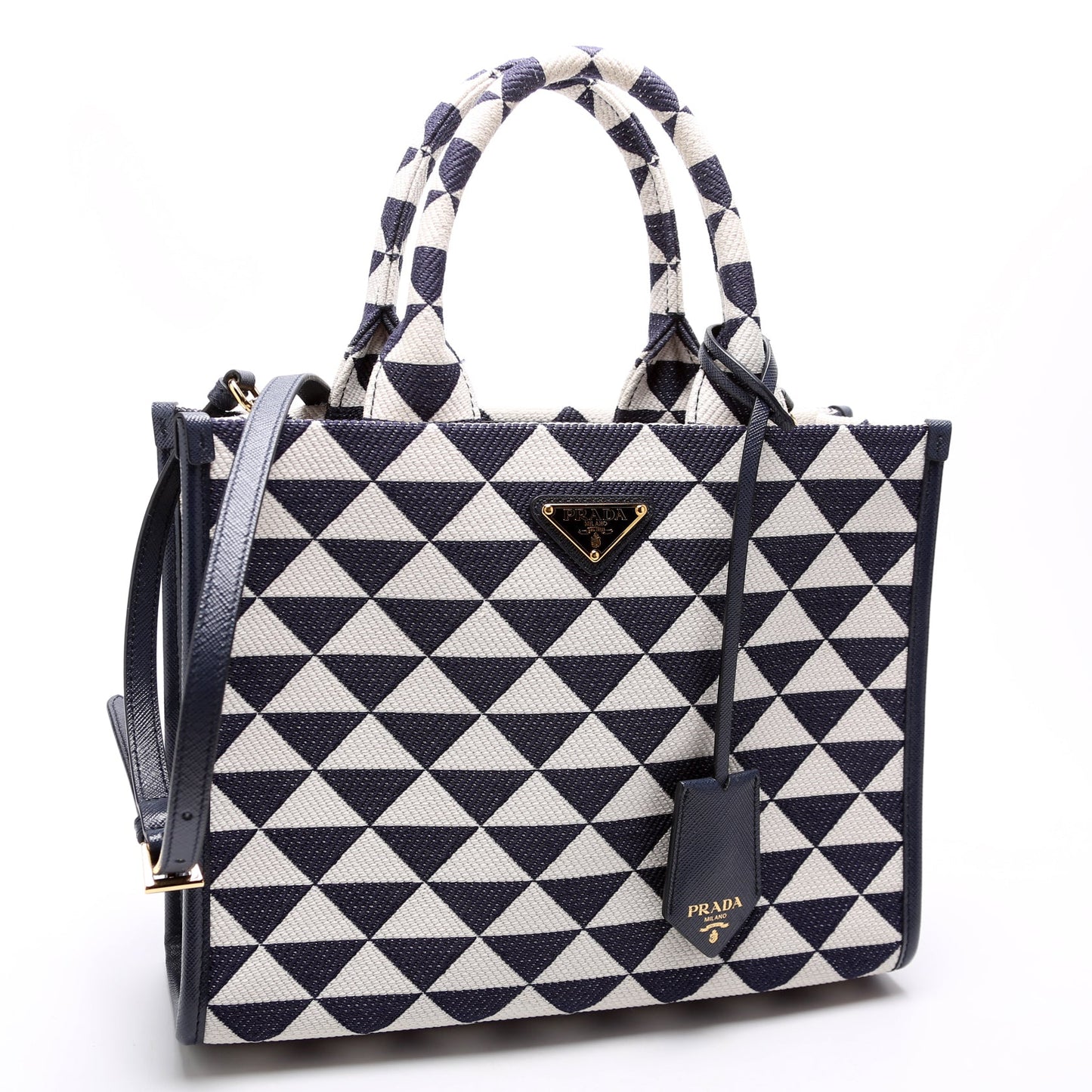 1BA354 Jacquard Triangle Canvas Symbole Small Handbag Blue