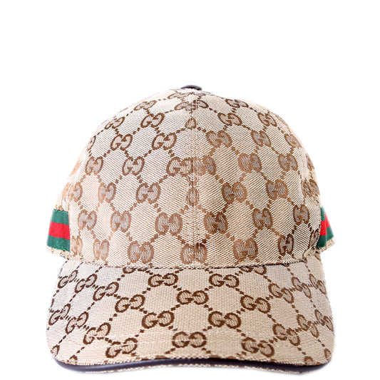 200035 GG Canvas Web Cap Hat Size S Tan