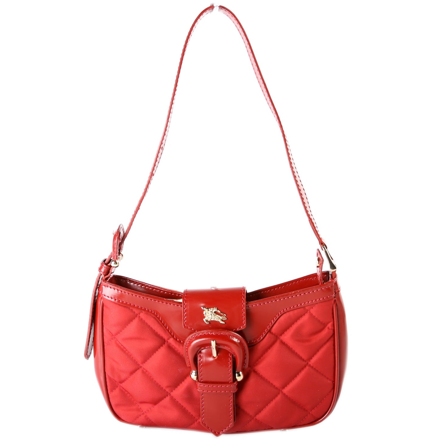 Quilted Nylon/Patent Shoulder Bag Red