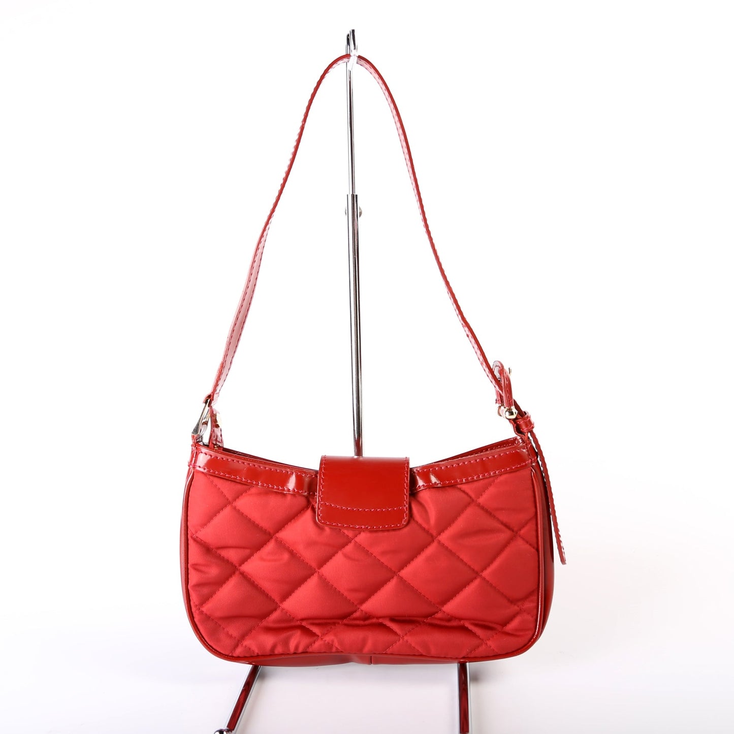 Quilted Nylon/Patent Shoulder Bag Red