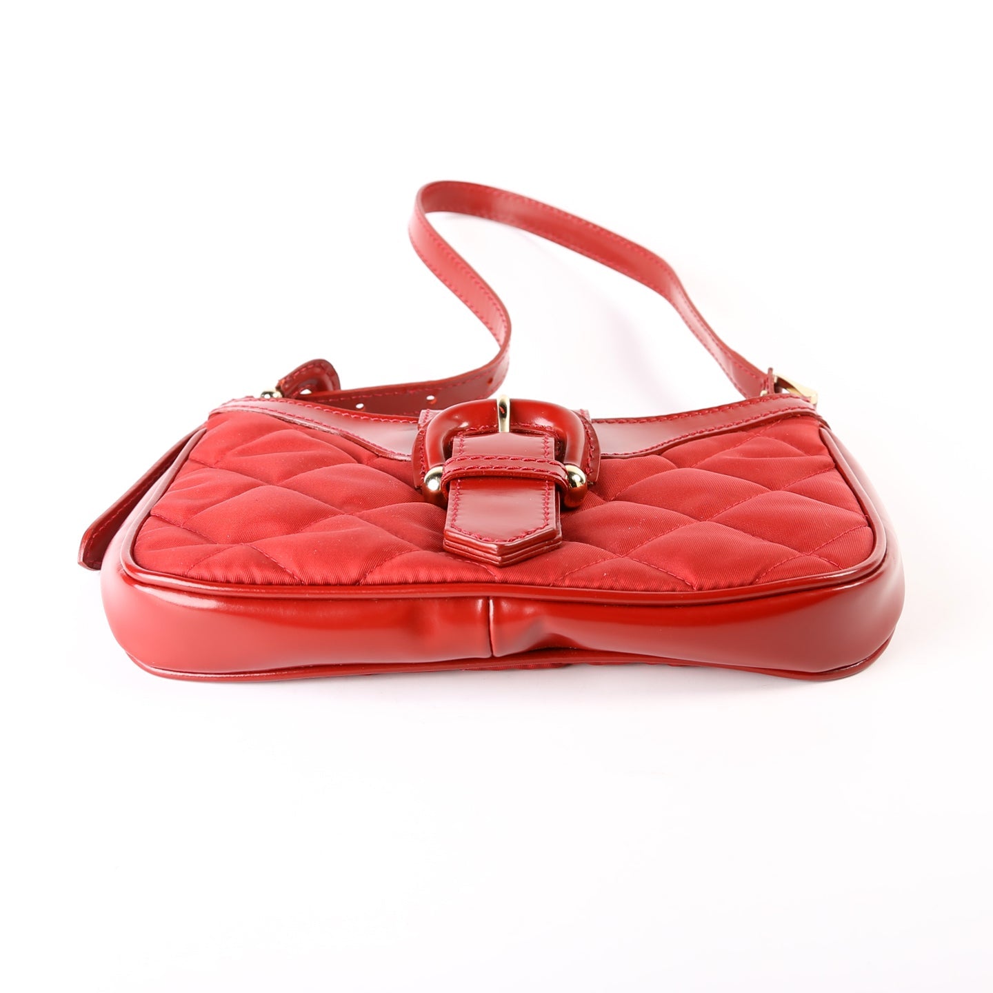 Quilted Nylon/Patent Shoulder Bag Red