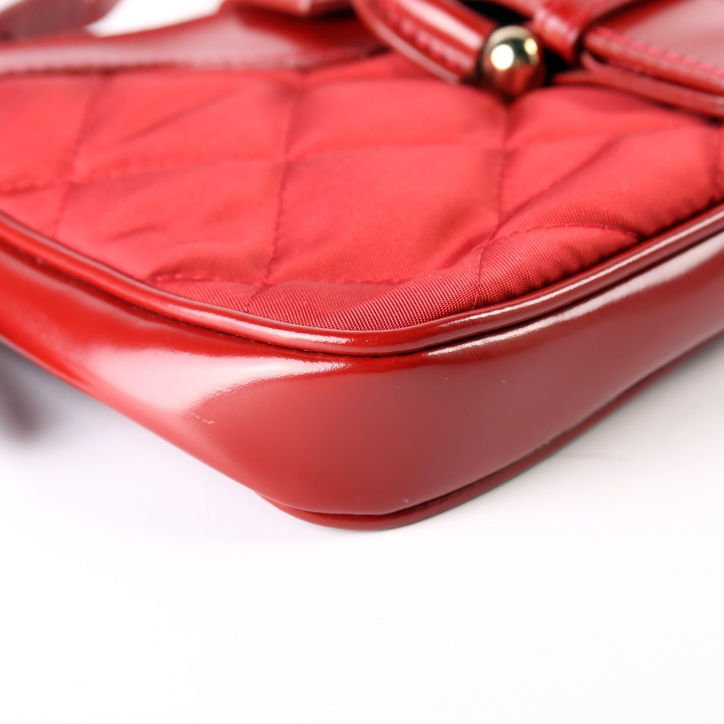 Quilted Nylon/Patent Shoulder Bag Red