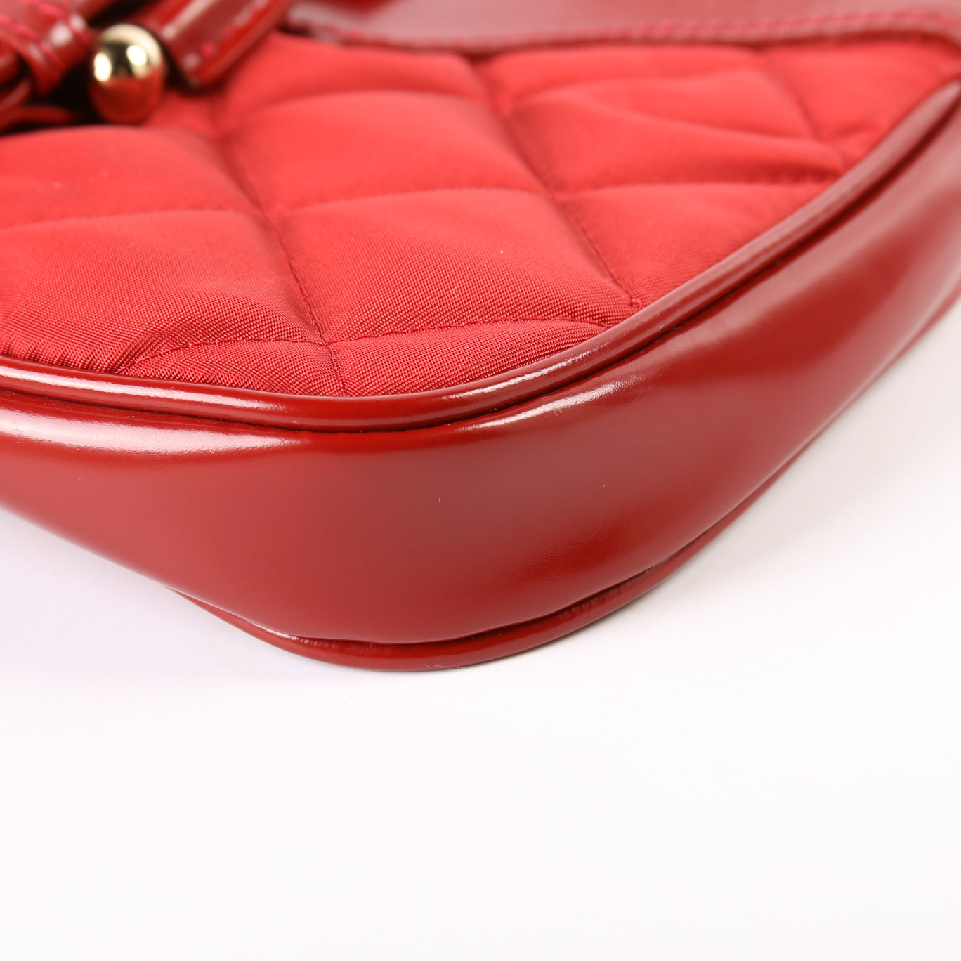 Quilted Nylon/Patent Shoulder Bag Red