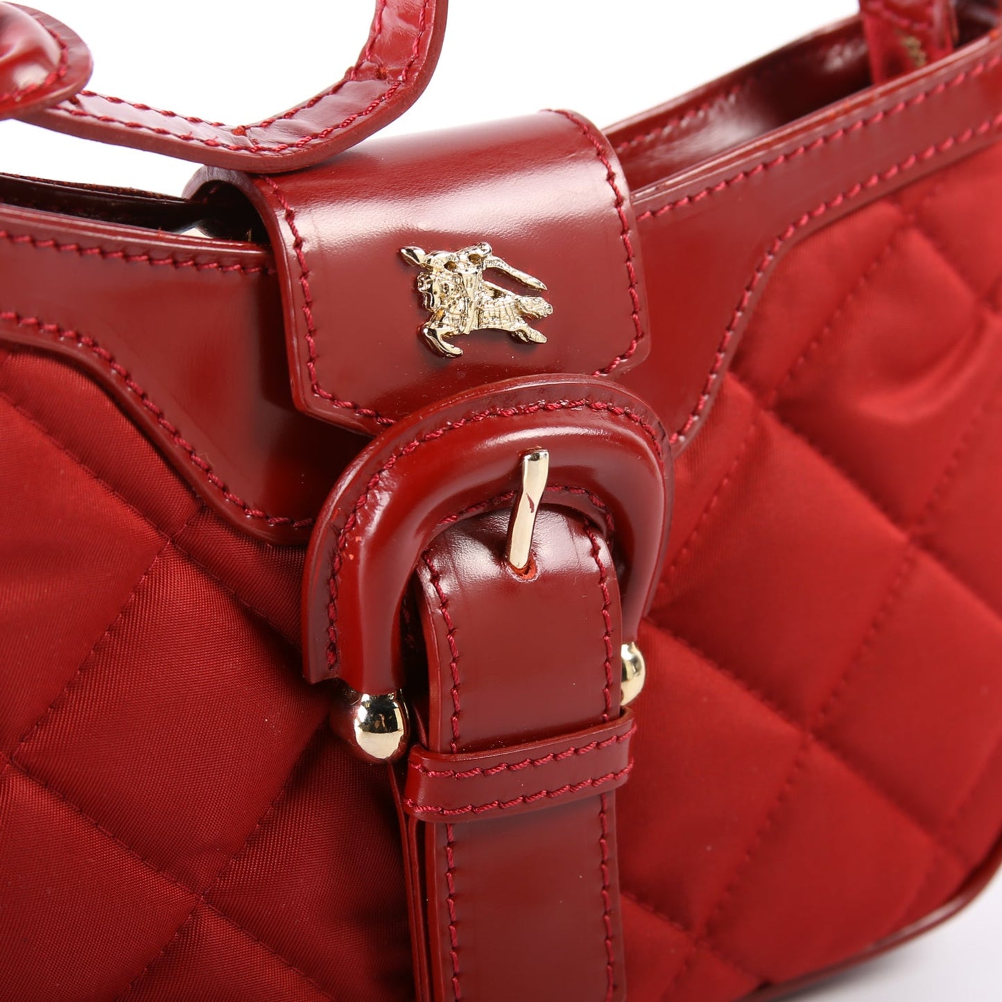 Quilted Nylon/Patent Shoulder Bag Red