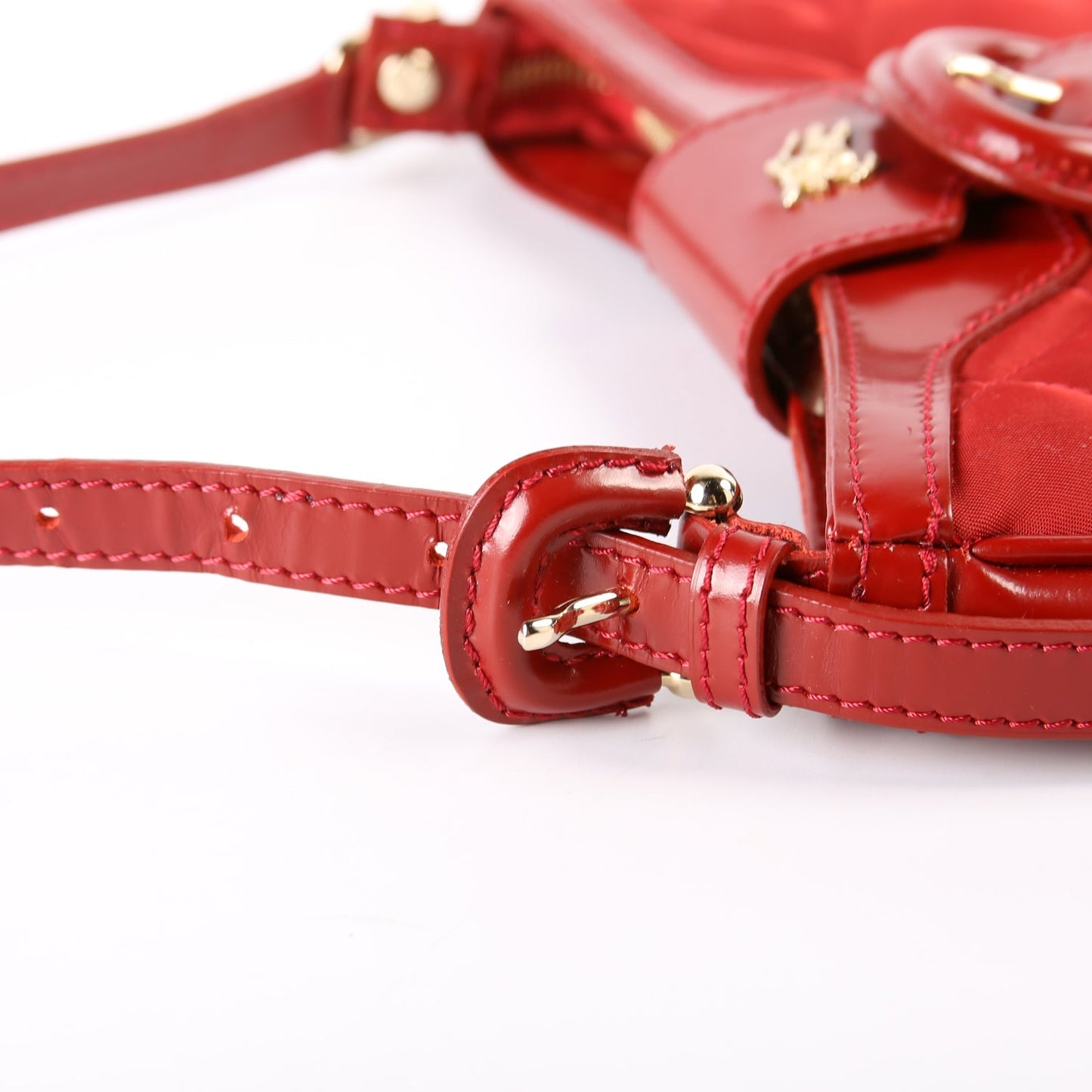 Quilted Nylon/Patent Shoulder Bag Red