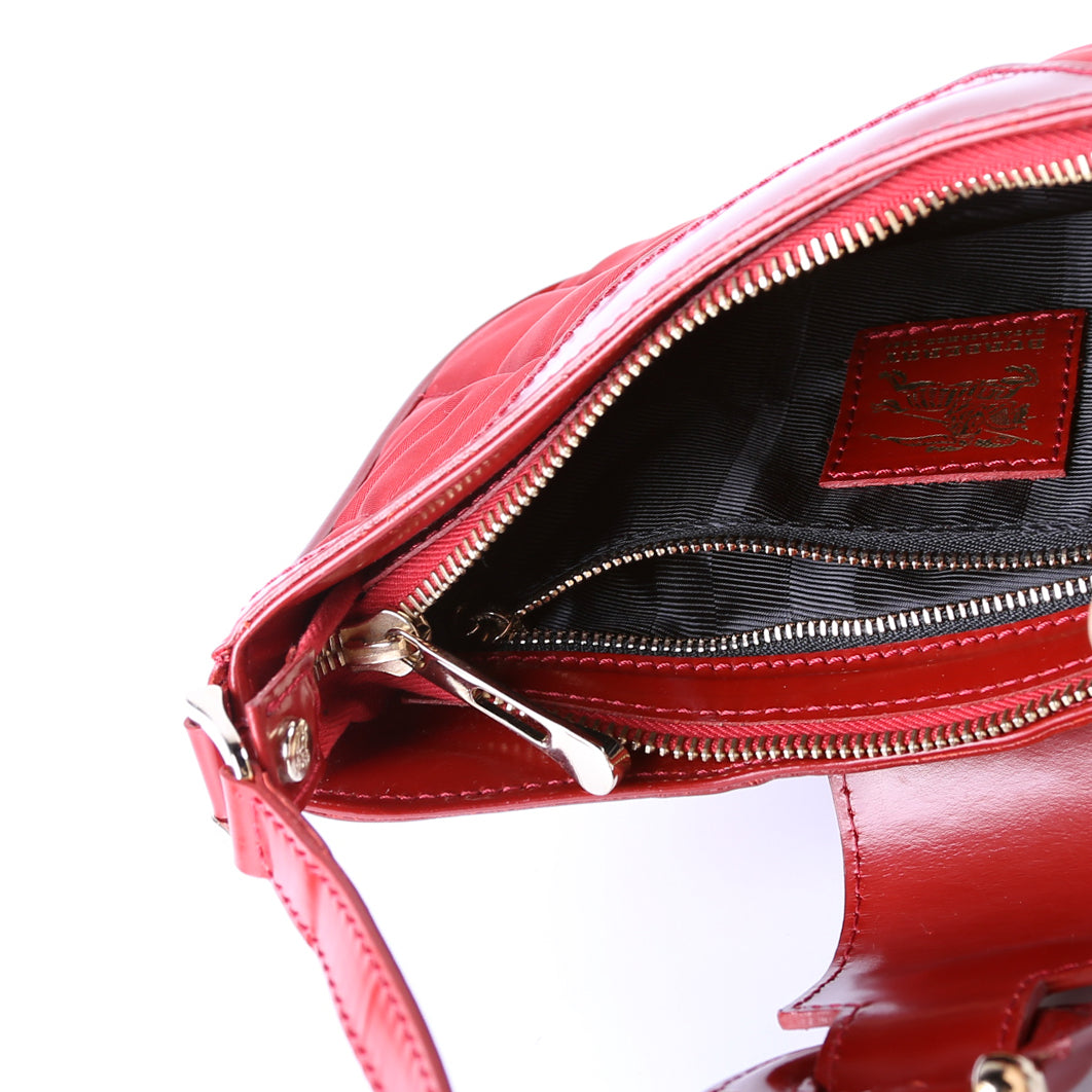 Quilted Nylon/Patent Shoulder Bag Red