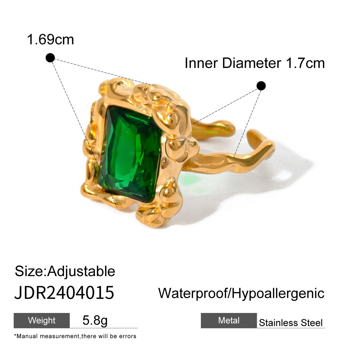 RetroTexture Green Set Open-end Zircon Ring Women