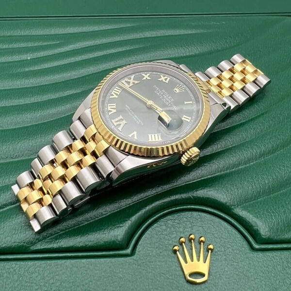 Rolex Datejust 36 126233 VI IX Green Roman Diamond Dial Yellow Gold Steel Jubilee