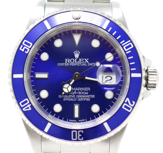 Rolex Men's 40mm Submariner Oyster 16610 Blue oyster